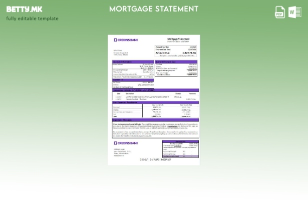 Модерен стил Шаблон за извод за хипотека од банка Credins во Албанија